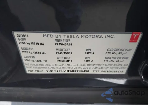 2014 Tesla Model S P85 from USA, damaged, VIN 5YJSA1H13EFP50493